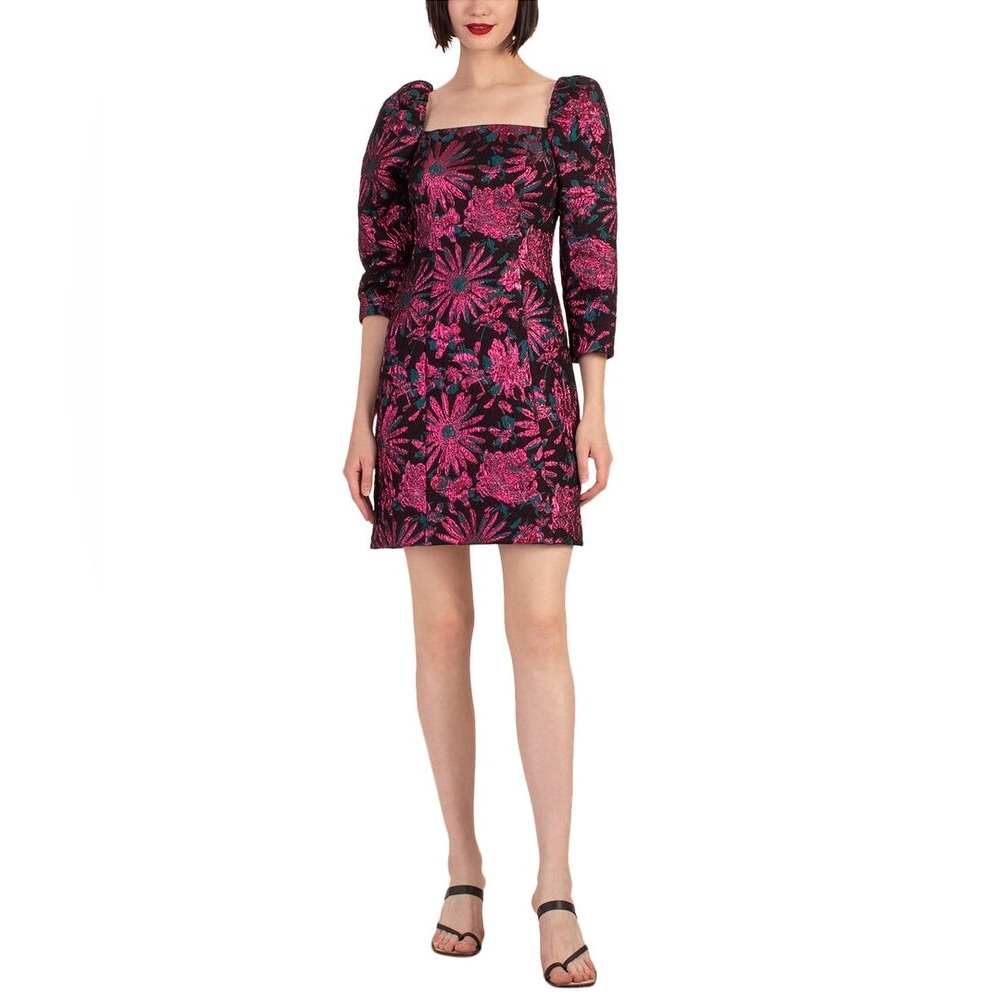 NWT Trina Turk Cassiopeia Broade Black and Pink Floral Long Sleeve Dress